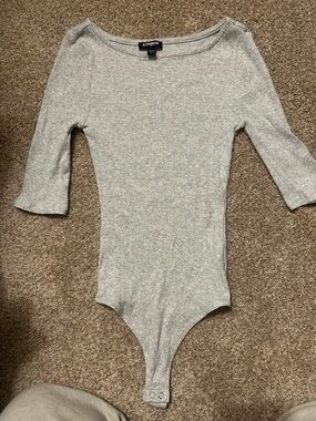 Express Gray Ribbed One-Piece Bodysuit